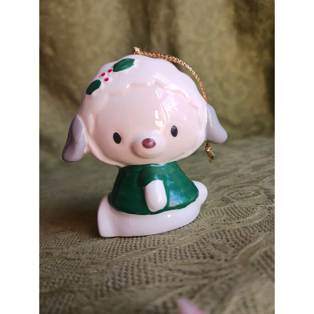 Enesco Lamb Ornament 1985 Ceramic Sheep Green White